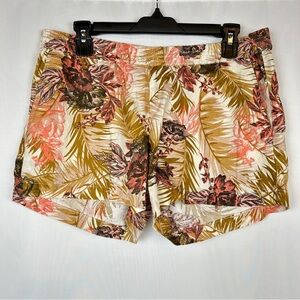 Kut from the Kloth Pink Brown Tan Palm Tree 100% Linen Elastic Waist Shorts